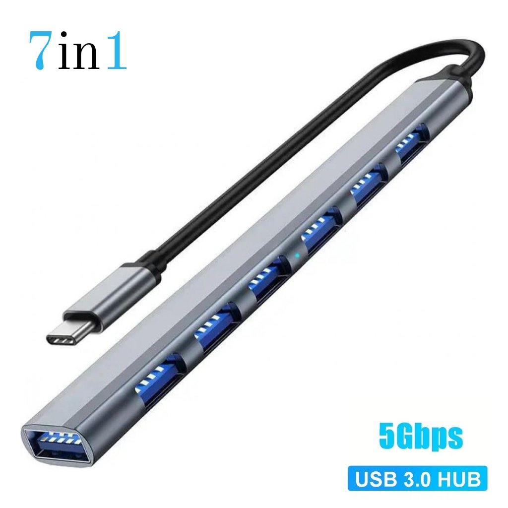 xr:d:DAFkHJeAsxI:140,j:8196957318242832507,t:23101416 Hub Multiport USB en aluminium avec 7 Adaptateur USB-C 3.0 pour MacBook - Argent - الصورة 1